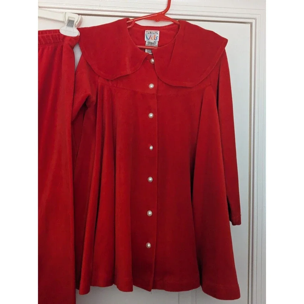 Vintage Talbots Kids Holiday Party Red Dress Jacket Cloak & Pants Set Size Small